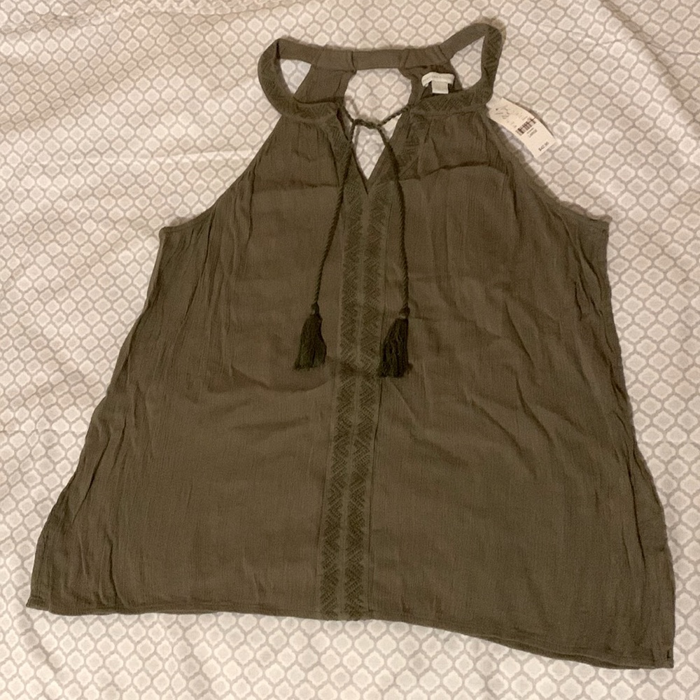 Embroidered Tank with Tassels - Green - Size L